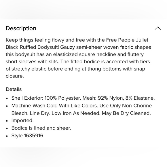 Free People Intimate Black Juliet Ruffled Bodysuit Women’s Size Small - Picture 8 of 8